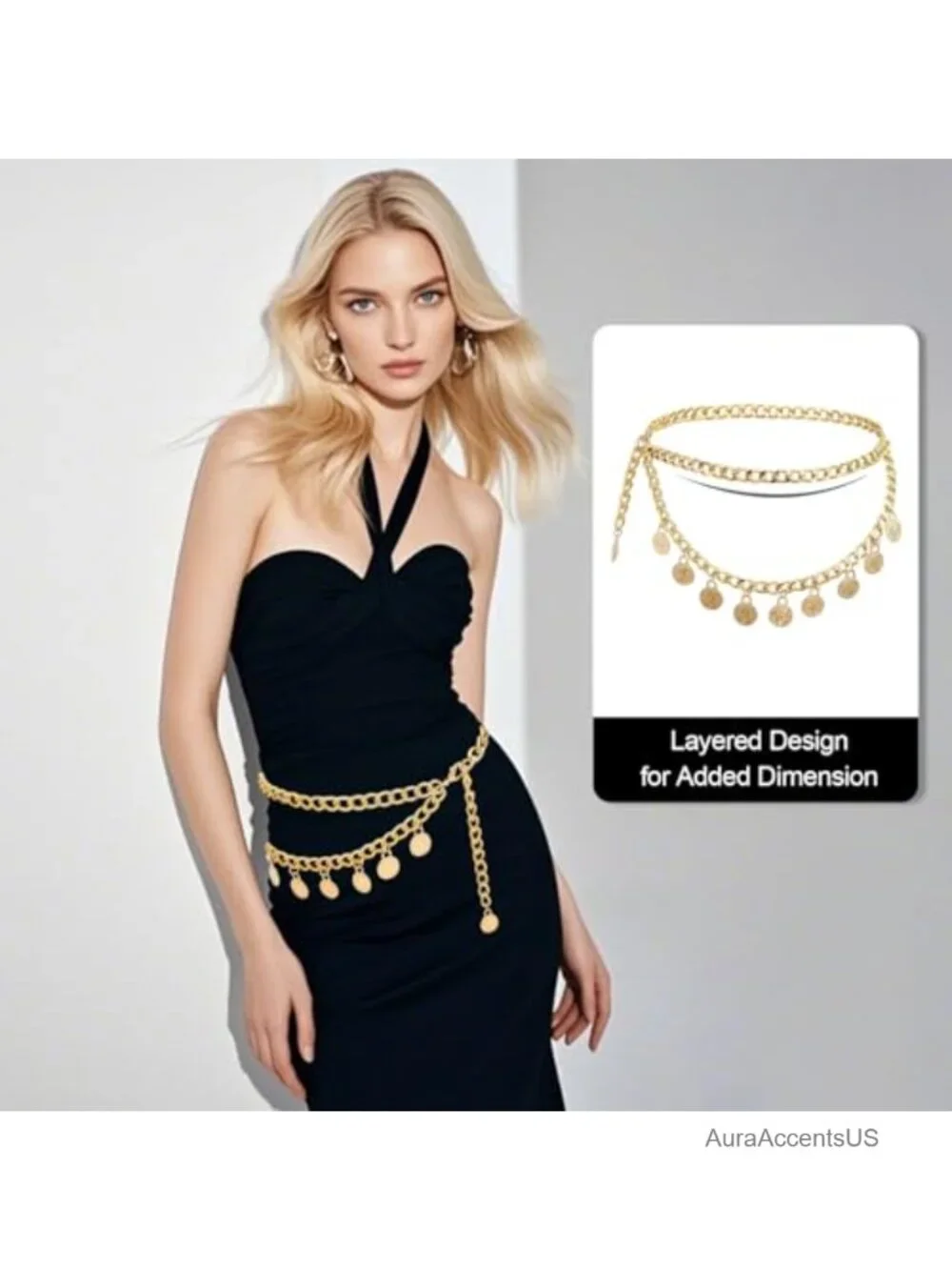 Gold Chain Belt with Coin Pendants - Adjustable Waist Chain for Dresses